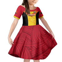 Custom Papua New Guinea Rubgby Family Matching Off Shoulder Long Sleeve Dress and Hawaiian Shirt Pacific 2023 Go PNG Kumuls LT14 Daughter's Dress Yellow - Polynesian Pride