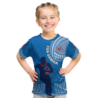 Custom Samoa Rugby Kid T Shirt Pacific 2023 Go Toa Samoa LT14 Blue - Polynesian Pride