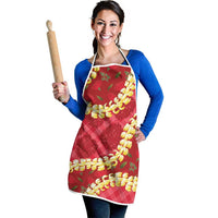Red Palaka Hawaii Mele Kalikimaka Apron Ohia Lehua Monstera Puakenikeni Lei - Polynesian Pride