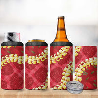 Red Palaka Hawaii Mele Kalikimaka 4 in 1 Can Cooler Tumbler Ohia Lehua Monstera Puakenikeni Lei LT14 - Polynesian Pride