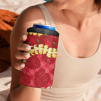 Red Palaka Hawaii Mele Kalikimaka 4 in 1 Can Cooler Tumbler Ohia Lehua Monstera Puakenikeni Lei LT14 - Polynesian Pride