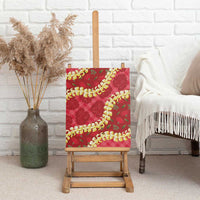 Red Palaka Hawaii Mele Kalikimaka Canvas Wall Art Ohia Lehua Monstera Puakenikeni Lei - Polynesian Pride