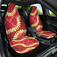 Red Palaka Hawaii Mele Kalikimaka Car Seat Cover Ohia Lehua Monstera Puakenikeni Lei LT14 One Size Red - Polynesian Pride