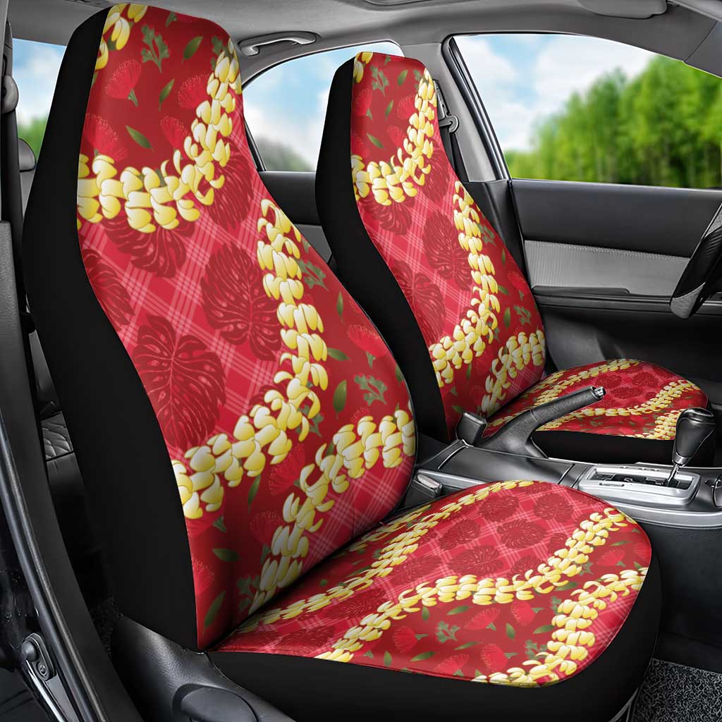 Red Palaka Hawaii Mele Kalikimaka Car Seat Cover Ohia Lehua Monstera Puakenikeni Lei LT14 - Polynesian Pride