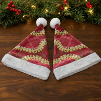 Red Palaka Hawaii Mele Kalikimaka Christmas Santa Hat Ohia Lehua Monstera Puakenikeni Lei - Polynesian Pride