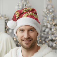Red Palaka Hawaii Mele Kalikimaka Christmas Santa Hat Ohia Lehua Monstera Puakenikeni Lei - Polynesian Pride