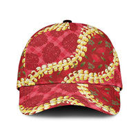 Red Palaka Hawaii Mele Kalikimaka Classic Cap Ohia Lehua Monstera Puakenikeni Lei LT14 Universal Fit Red - Polynesian Pride