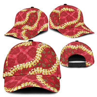 Red Palaka Hawaii Mele Kalikimaka Classic Cap Ohia Lehua Monstera Puakenikeni Lei LT14 - Polynesian Pride