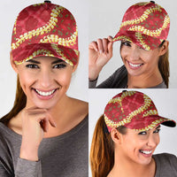 Red Palaka Hawaii Mele Kalikimaka Classic Cap Ohia Lehua Monstera Puakenikeni Lei LT14 - Polynesian Pride