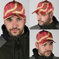 Red Palaka Hawaii Mele Kalikimaka Classic Cap Ohia Lehua Monstera Puakenikeni Lei LT14 - Polynesian Pride