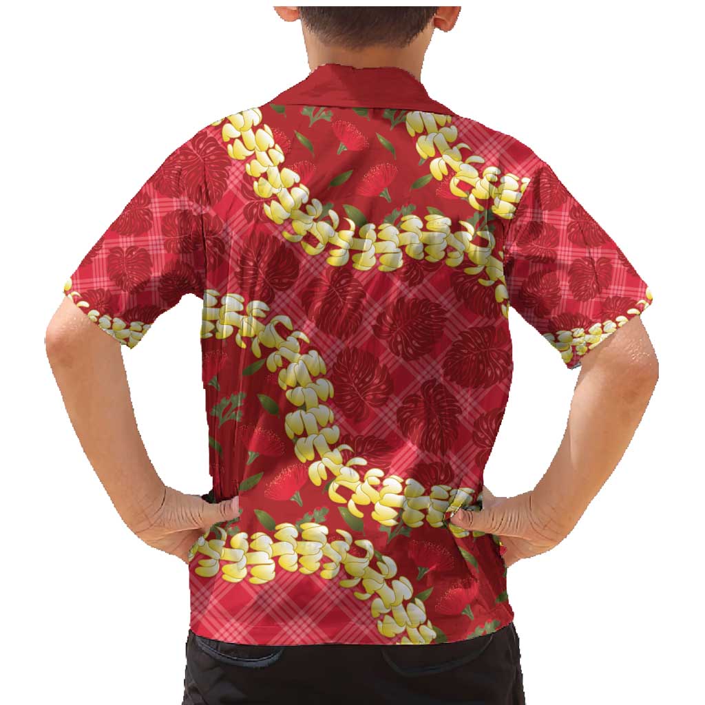 Red Palaka Hawaii Mele Kalikimaka Family Matching Mermaid Dress and Hawaiian Shirt Ohia Lehua Monstera Puakenikeni Lei LT14 - Polynesian Pride