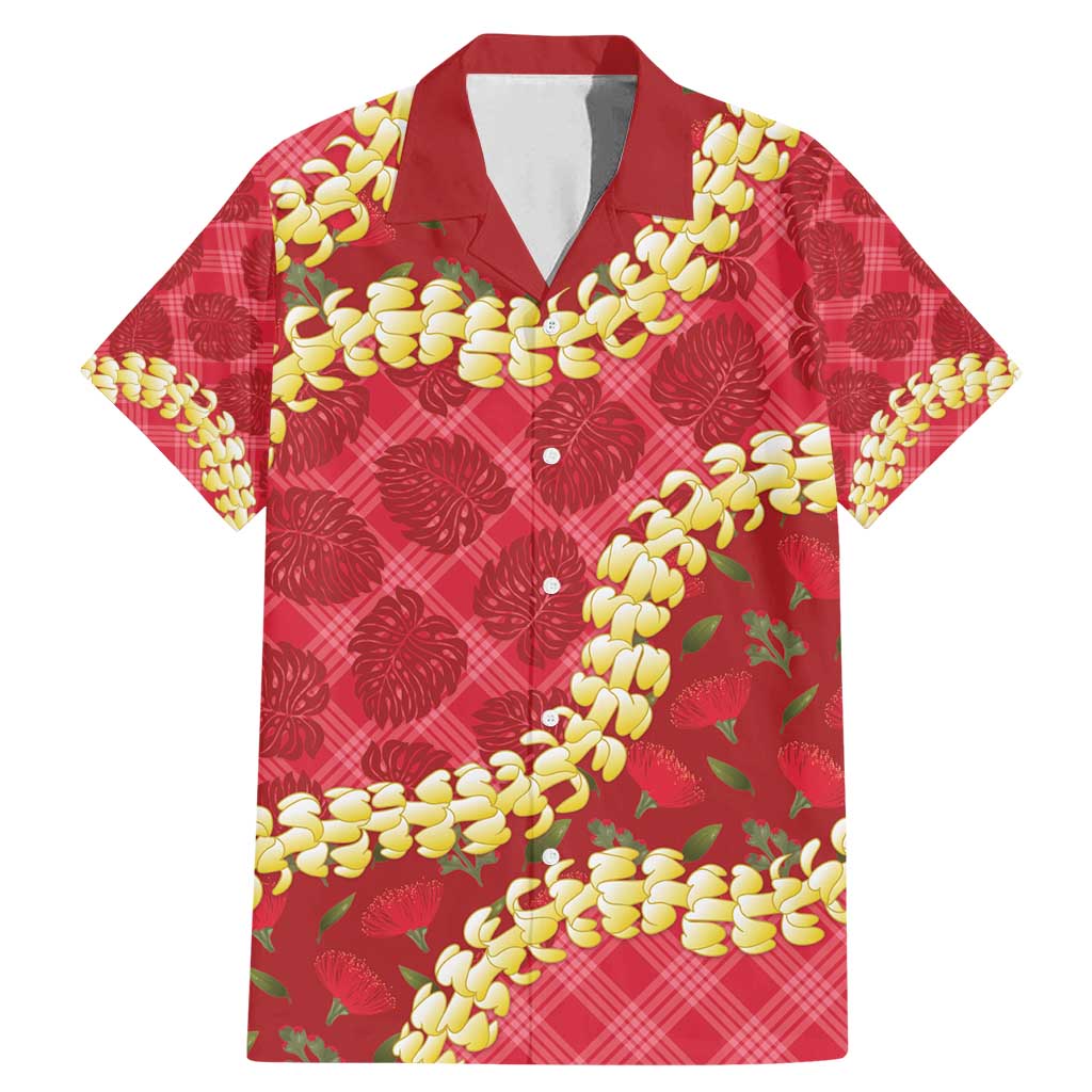 Red Palaka Hawaii Mele Kalikimaka Family Matching Mermaid Dress and Hawaiian Shirt Ohia Lehua Monstera Puakenikeni Lei LT14 Dad's Shirt - Short Sleeve Red - Polynesian Pride