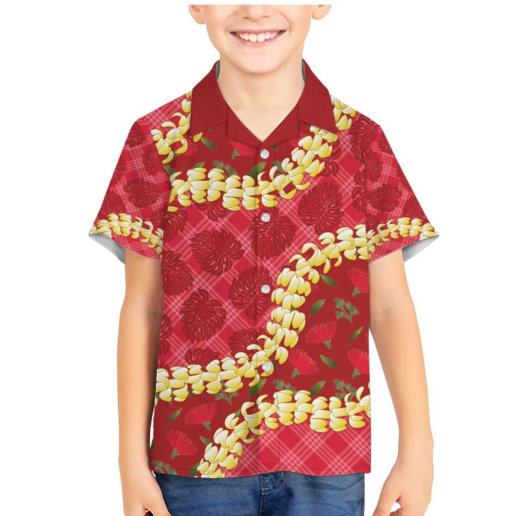 Red Palaka Hawaii Mele Kalikimaka Family Matching Mermaid Dress and Hawaiian Shirt Ohia Lehua Monstera Puakenikeni Lei LT14 Son's Shirt Red - Polynesian Pride