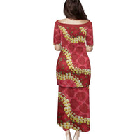 Red Palaka Hawaii Mele Kalikimaka Family Matching Puletasi and Hawaiian Shirt Ohia Lehua Monstera Puakenikeni Lei LT14 - Polynesian Pride