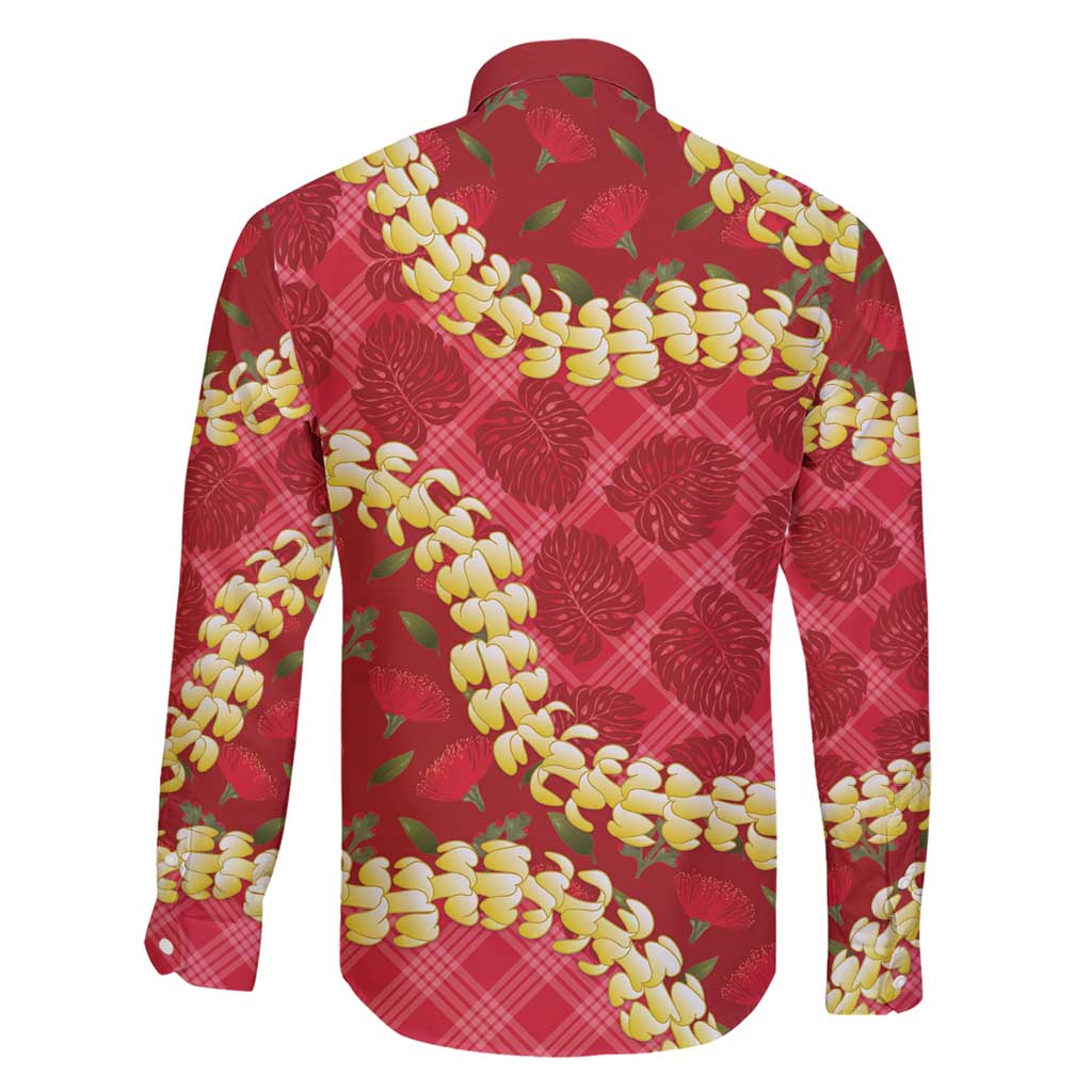 Red Palaka Hawaii Mele Kalikimaka Family Matching Short Sleeve Bodycon Dress and Hawaiian Shirt Ohia Lehua Monstera Puakenikeni Lei LT14 - Polynesian Pride
