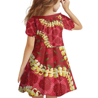 Red Palaka Hawaii Mele Kalikimaka Family Matching Summer Maxi Dress and Hawaiian Shirt Ohia Lehua Monstera Puakenikeni Lei LT14 - Polynesian Pride