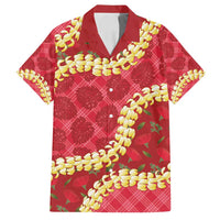 Red Palaka Hawaii Mele Kalikimaka Family Matching Summer Maxi Dress and Hawaiian Shirt Ohia Lehua Monstera Puakenikeni Lei LT14 Dad's Shirt - Short Sleeve Red - Polynesian Pride