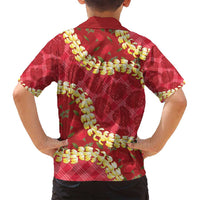 Red Palaka Hawaii Mele Kalikimaka Family Matching Tank Maxi Dress and Hawaiian Shirt Ohia Lehua Monstera Puakenikeni Lei LT14 - Polynesian Pride
