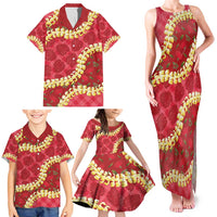 Red Palaka Hawaii Mele Kalikimaka Family Matching Tank Maxi Dress and Hawaiian Shirt Ohia Lehua Monstera Puakenikeni Lei LT14 - Polynesian Pride