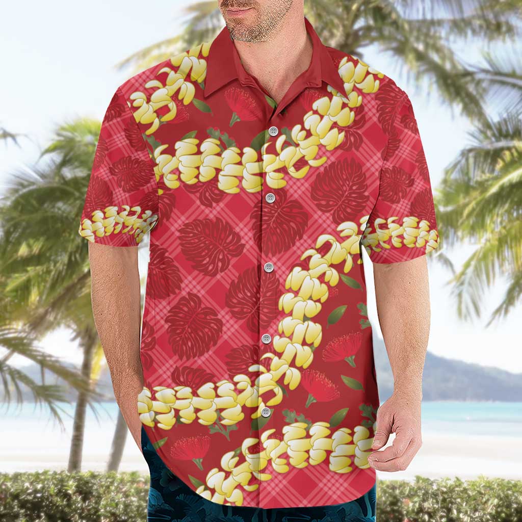 Red Palaka Hawaii Mele Kalikimaka Hawaiian Shirt Ohia Lehua Monstera Puakenikeni Lei LT14 - Polynesian Pride