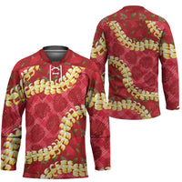Red Palaka Hawaii Mele Kalikimaka Hockey Jersey Ohia Lehua Monstera Puakenikeni Lei LT14 - Polynesian Pride