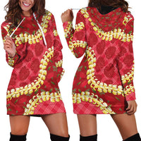Red Palaka Hawaii Mele Kalikimaka Hoodie Dress Ohia Lehua Monstera Puakenikeni Lei LT14 - Polynesian Pride