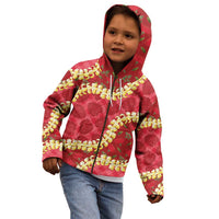 Red Palaka Hawaii Mele Kalikimaka Kid Hoodie Ohia Lehua Monstera Puakenikeni Lei LT14 - Polynesian Pride