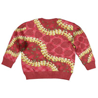 Red Palaka Hawaii Mele Kalikimaka Kid Ugly Christmas Sweater Ohia Lehua Monstera Puakenikeni Lei LT14 - Polynesian Pride