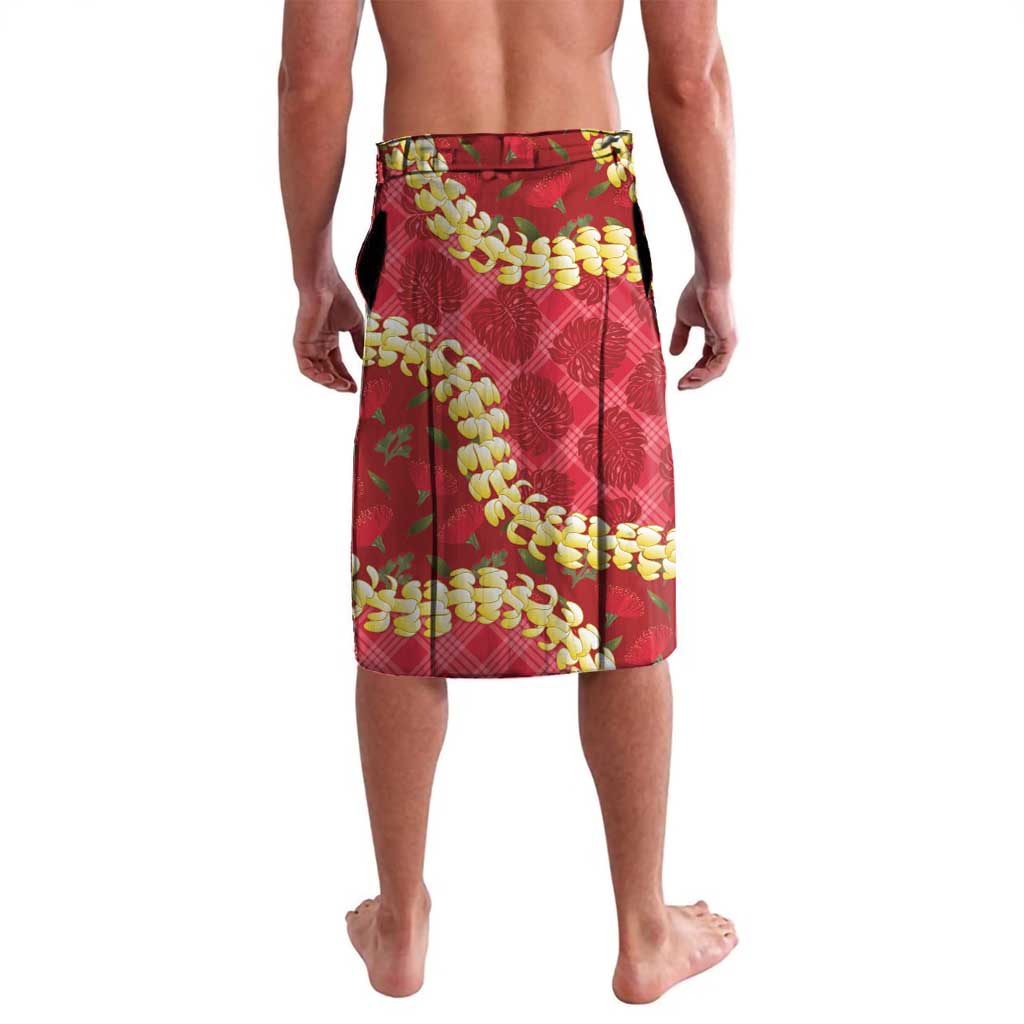 Red Palaka Hawaii Mele Kalikimaka Lavalava Ohia Lehua Monstera Puakenikeni Lei - Polynesian Pride