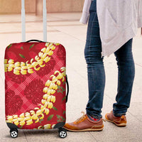 Red Palaka Hawaii Mele Kalikimaka Luggage Cover Ohia Lehua Monstera Puakenikeni Lei LT14 Red - Polynesian Pride