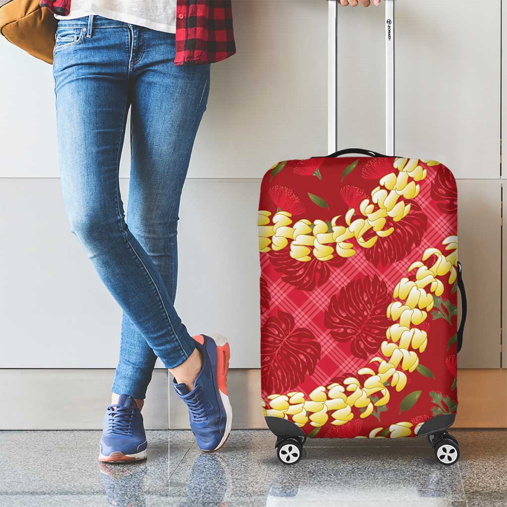 Red Palaka Hawaii Mele Kalikimaka Luggage Cover Ohia Lehua Monstera Puakenikeni Lei LT14 - Polynesian Pride