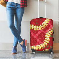Red Palaka Hawaii Mele Kalikimaka Luggage Cover Ohia Lehua Monstera Puakenikeni Lei LT14 - Polynesian Pride
