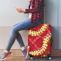 Red Palaka Hawaii Mele Kalikimaka Luggage Cover Ohia Lehua Monstera Puakenikeni Lei LT14 - Polynesian Pride