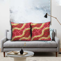 Red Palaka Hawaii Mele Kalikimaka Pillow Cover Ohia Lehua Monstera Puakenikeni Lei - Polynesian Pride
