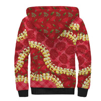 Red Palaka Hawaii Mele Kalikimaka Sherpa Hoodie Ohia Lehua Monstera Puakenikeni Lei LT14 - Polynesian Pride