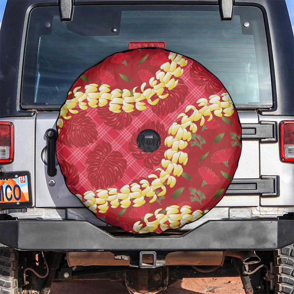 Red Palaka Hawaii Mele Kalikimaka Spare Tire Cover Ohia Lehua Monstera Puakenikeni Lei LT14 Red - Polynesian Pride