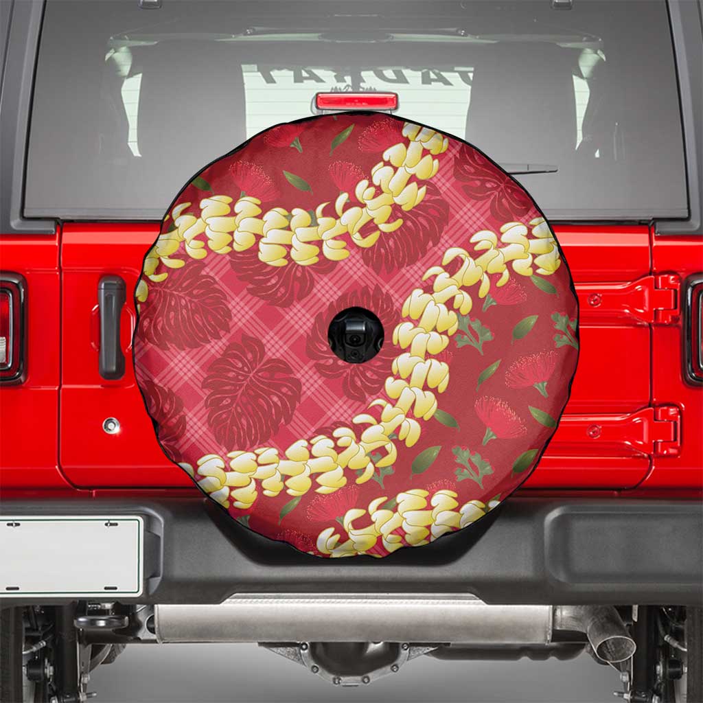 Red Palaka Hawaii Mele Kalikimaka Spare Tire Cover Ohia Lehua Monstera Puakenikeni Lei LT14 - Polynesian Pride