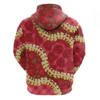 Red Palaka Hawaii Mele Kalikimaka Zip Hoodie Ohia Lehua Monstera Puakenikeni Lei LT14 - Polynesian Pride