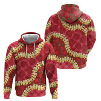 Red Palaka Hawaii Mele Kalikimaka Zip Hoodie Ohia Lehua Monstera Puakenikeni Lei LT14 - Polynesian Pride