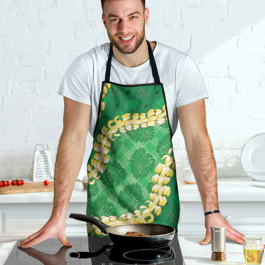 Green Palaka Hawaii Mele Kalikimaka Apron Ohia Lehua Monstera Puakenikeni Lei - Polynesian Pride