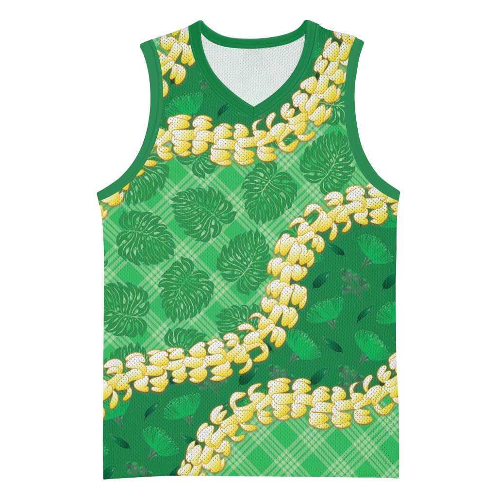 Green Palaka Hawaii Mele Kalikimaka Basketball Jersey Ohia Lehua Monstera Puakenikeni Lei LT14 Unisex Green - Polynesian Pride