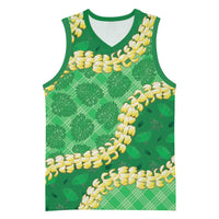 Green Palaka Hawaii Mele Kalikimaka Basketball Jersey Ohia Lehua Monstera Puakenikeni Lei LT14 Unisex Green - Polynesian Pride
