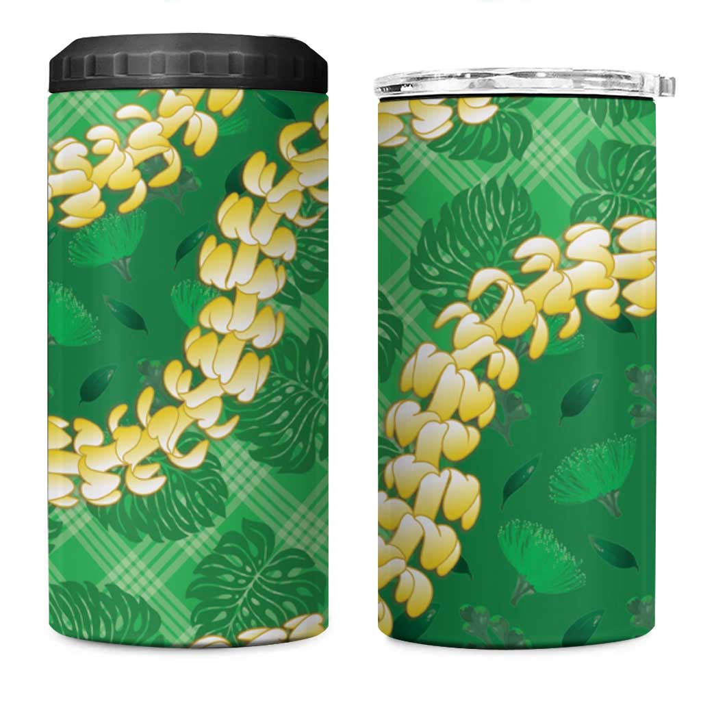Green Palaka Hawaii Mele Kalikimaka 4 in 1 Can Cooler Tumbler Ohia Lehua Monstera Puakenikeni Lei LT14 One Size: 16 oz Green - Polynesian Pride