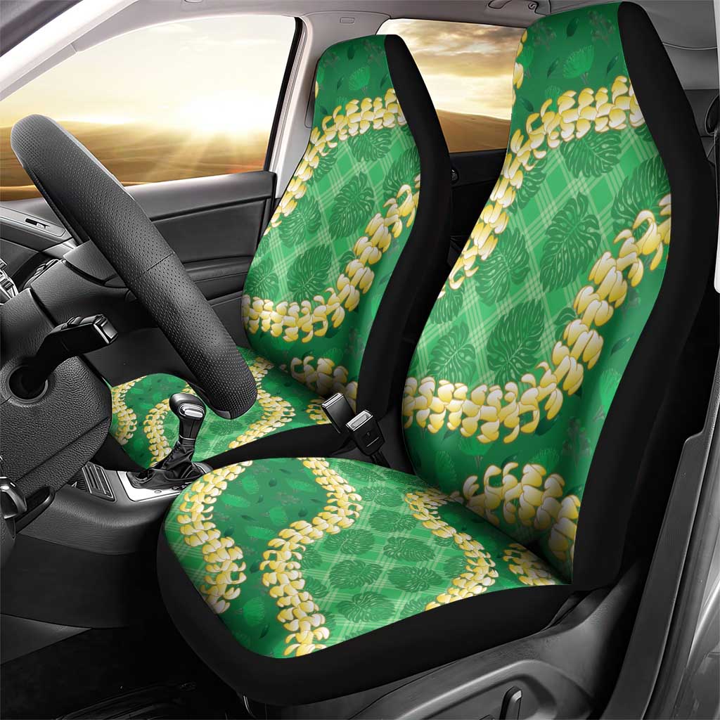 Green Palaka Hawaii Mele Kalikimaka Car Seat Cover Ohia Lehua Monstera Puakenikeni Lei LT14 - Polynesian Pride