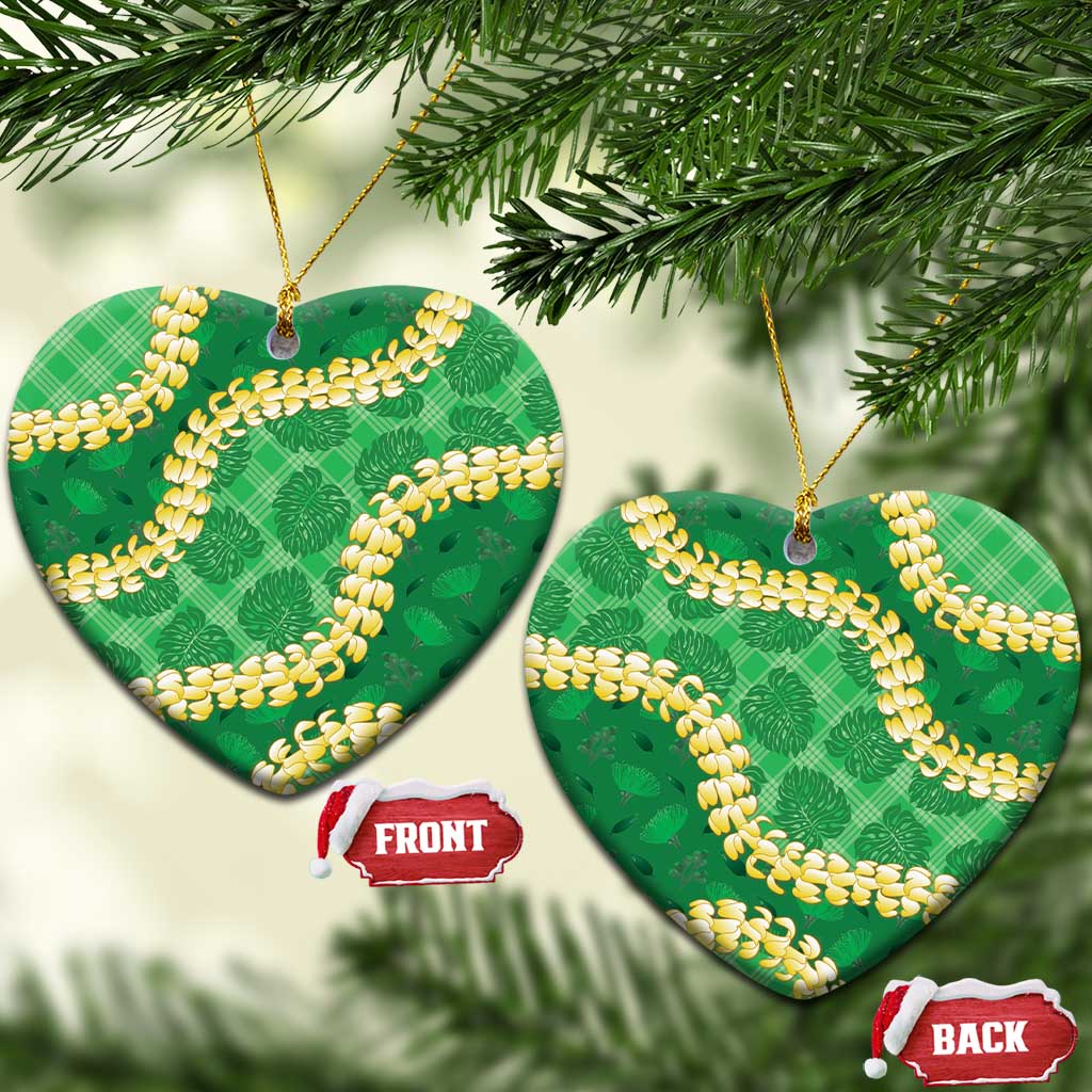 Green Palaka Hawaii Mele Kalikimaka Ceramic Ornament Ohia Lehua Monstera Puakenikeni Lei - Polynesian Pride