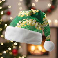 Green Palaka Hawaii Mele Kalikimaka Christmas Santa Hat Ohia Lehua Monstera Puakenikeni Lei LT14 Without Fur Green - Polynesian Pride