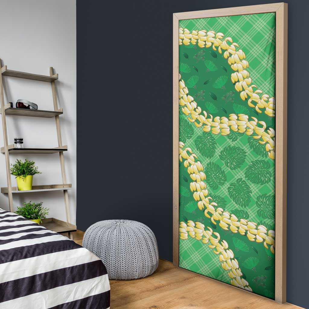 Green Palaka Hawaii Mele Kalikimaka Door Cover Ohia Lehua Monstera Puakenikeni Lei LT14 - Polynesian Pride