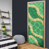 Green Palaka Hawaii Mele Kalikimaka Door Cover Ohia Lehua Monstera Puakenikeni Lei LT14 - Polynesian Pride