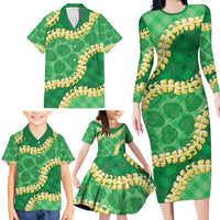 Green Palaka Hawaii Mele Kalikimaka Family Matching Long Sleeve Bodycon Dress and Hawaiian Shirt Ohia Lehua Monstera Puakenikeni Lei LT14 - Polynesian Pride