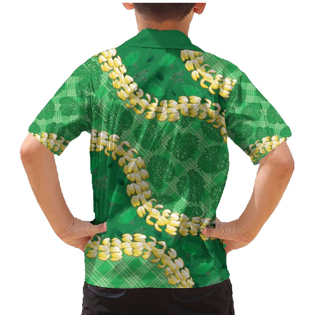 Green Palaka Hawaii Mele Kalikimaka Family Matching Mermaid Dress and Hawaiian Shirt Ohia Lehua Monstera Puakenikeni Lei LT14 - Polynesian Pride